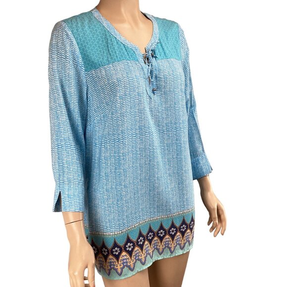 J Jill Top Size XS Xsmall NWT Aegean Tunic Womens Blue Patterned Geometric - Picture 4 of 7